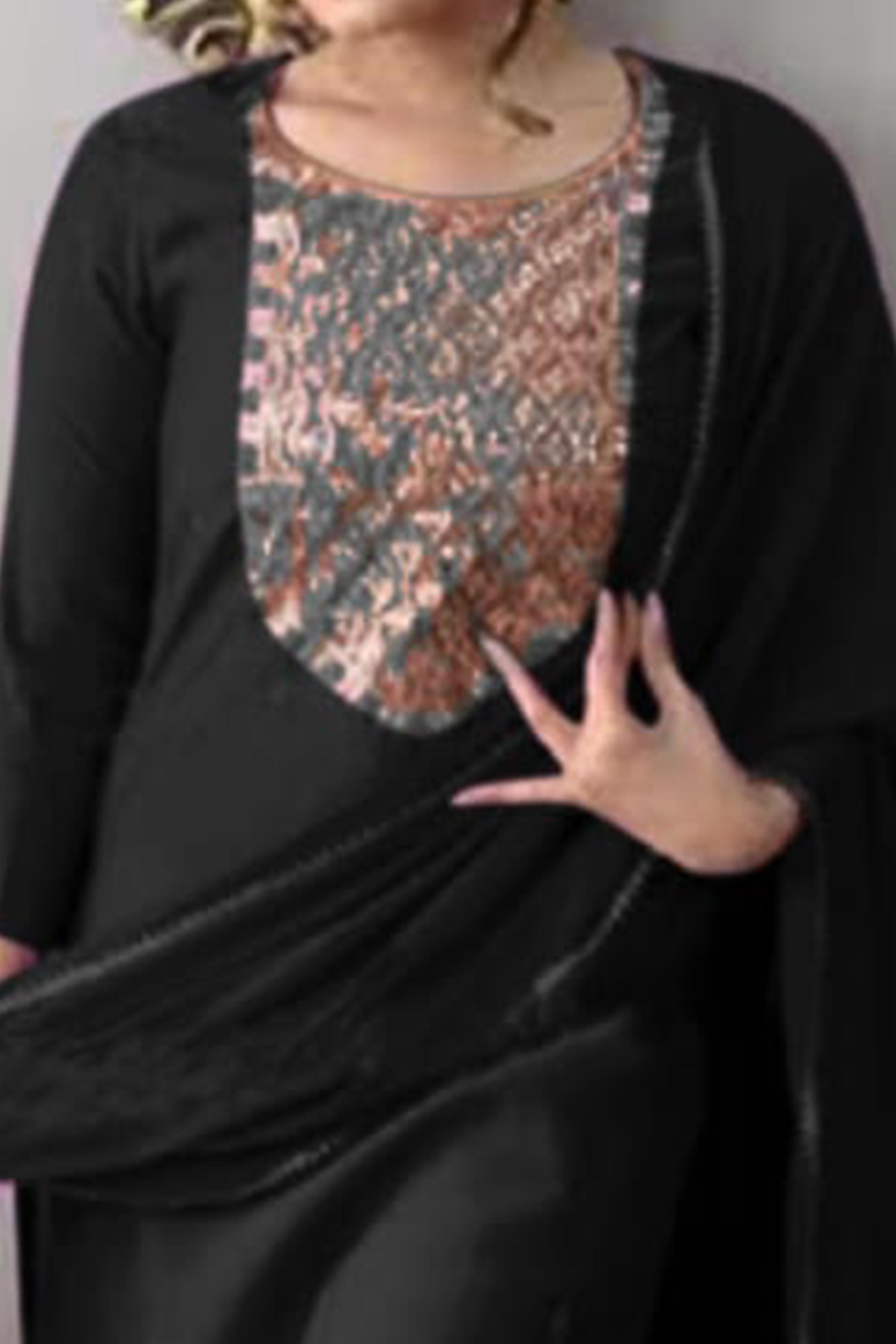 Black Sequins Embroidered Rayon Salwar Suit