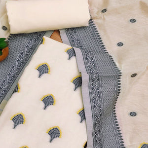 Offwhite & Grey Floral Woven Chanderi Dress Material