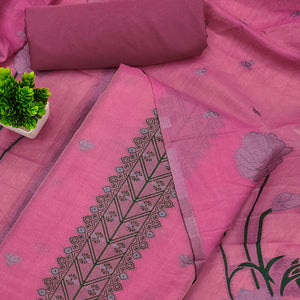 Pink Ethnic Dress Material Showcasing Handloom Style Floral Zari Weaving