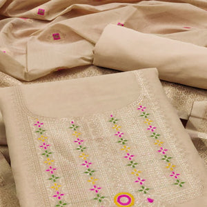 Chikoo Floral Woven Chanderi Dress Material