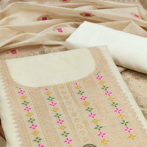 Off White Floral Woven Chanderi Dress Material