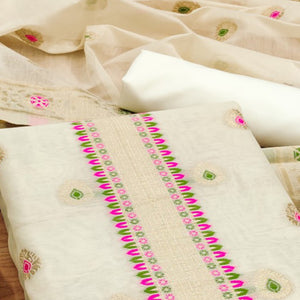 Off White Floral Woven Chanderi Dress Material