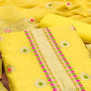 Yellow Floral Woven Chanderi Dress Material