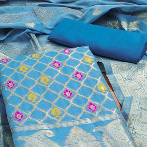 Blue Woven Chanderi Dress Material