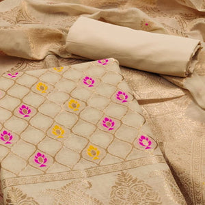 Chikoo Woven Chanderi Dress Material