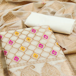 Off White Woven Chanderi Dress Material