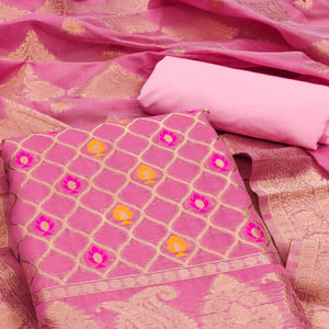 Pink Woven Chanderi Dress Material