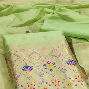 Green Zari Weaving Soft Banarasi Silk Dress Material