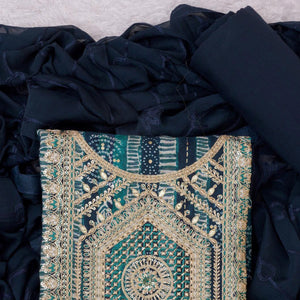 Teal Blue Bandhani Printed Rayon Dress Material