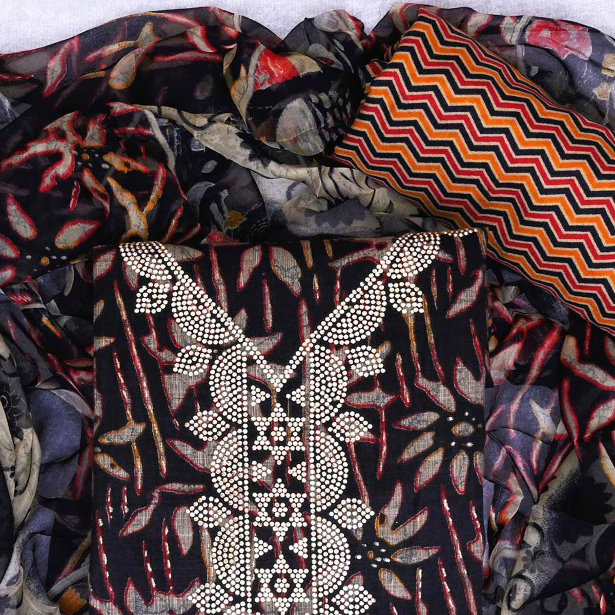 Black Floral Printed Pure Cotton Dress Material