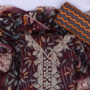 Maroon Floral Printed Pure Cotton Dress Material