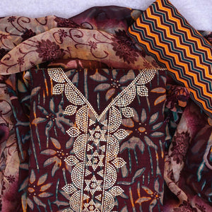 Wine Floral Printed Pure Cotton Dress Material