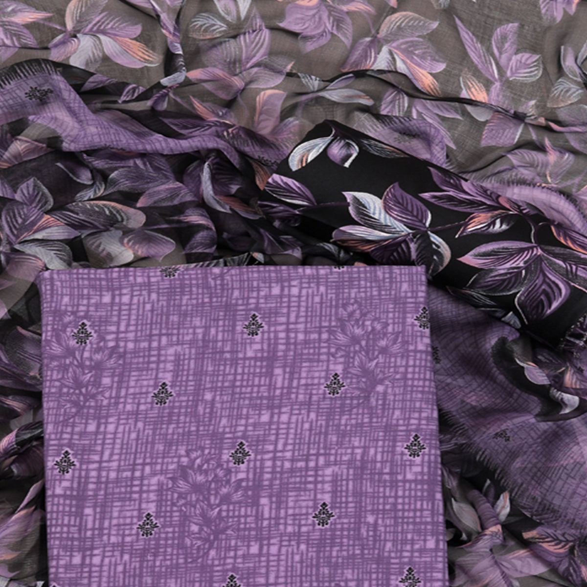 Purple Floral Printed Crepe Dress Material