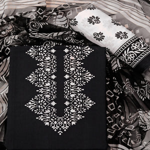 Black Floral Printed Crepe Dress Material