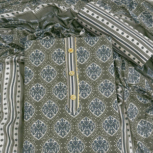 Sage Green Lightweight Pure Cotton Dress Fabric Featuring Delicate Floral Prints