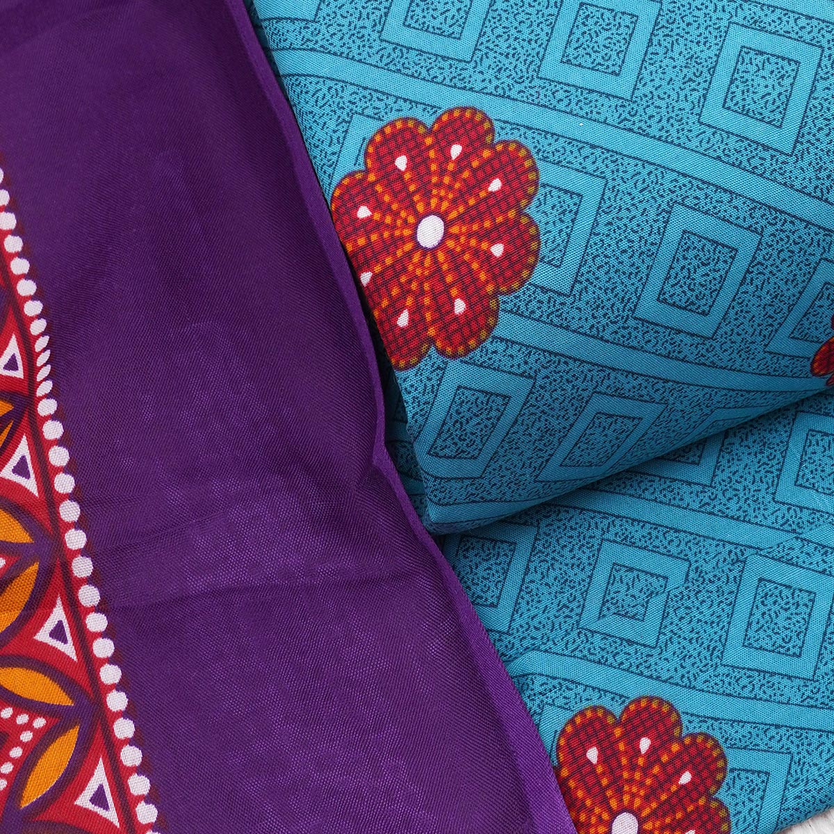 Blue Printed Pure Cotton Dress Material