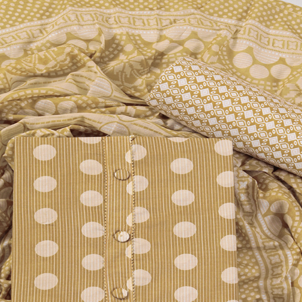 Mustard Printed With Gota Patti Work Pure Cotton Dress Material