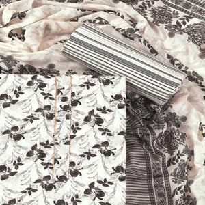 Offwhite Floral Printed With Gota Patti Work Pure Cotton Dress Material