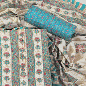 Blue Floral Printed With Gota Patti Work Pure Cotton Dress Material