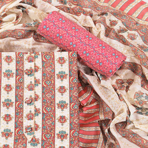 Red Floral Printed With Gota Patti Work Pure Cotton Dress Material