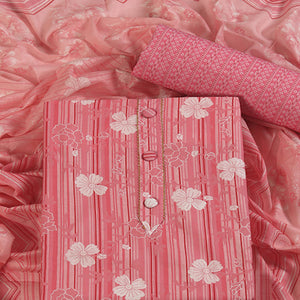 Elegant Peach Pure Cotton Ensemble Showcasing Subtle Floral Print Work Dress Material