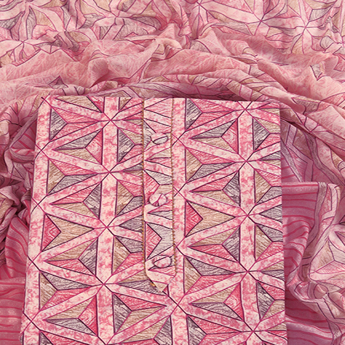 Pink Pure Cotton Dress Material with Contemporary Geometric Prints