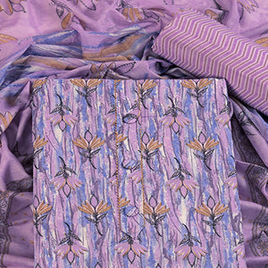 Lavender Pure Cotton Ensemble with All-Over Floral Motif Designs Dress Material