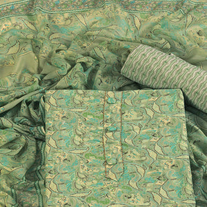 Floral Elegance in Green Pure Cotton Unstitched Dress Material