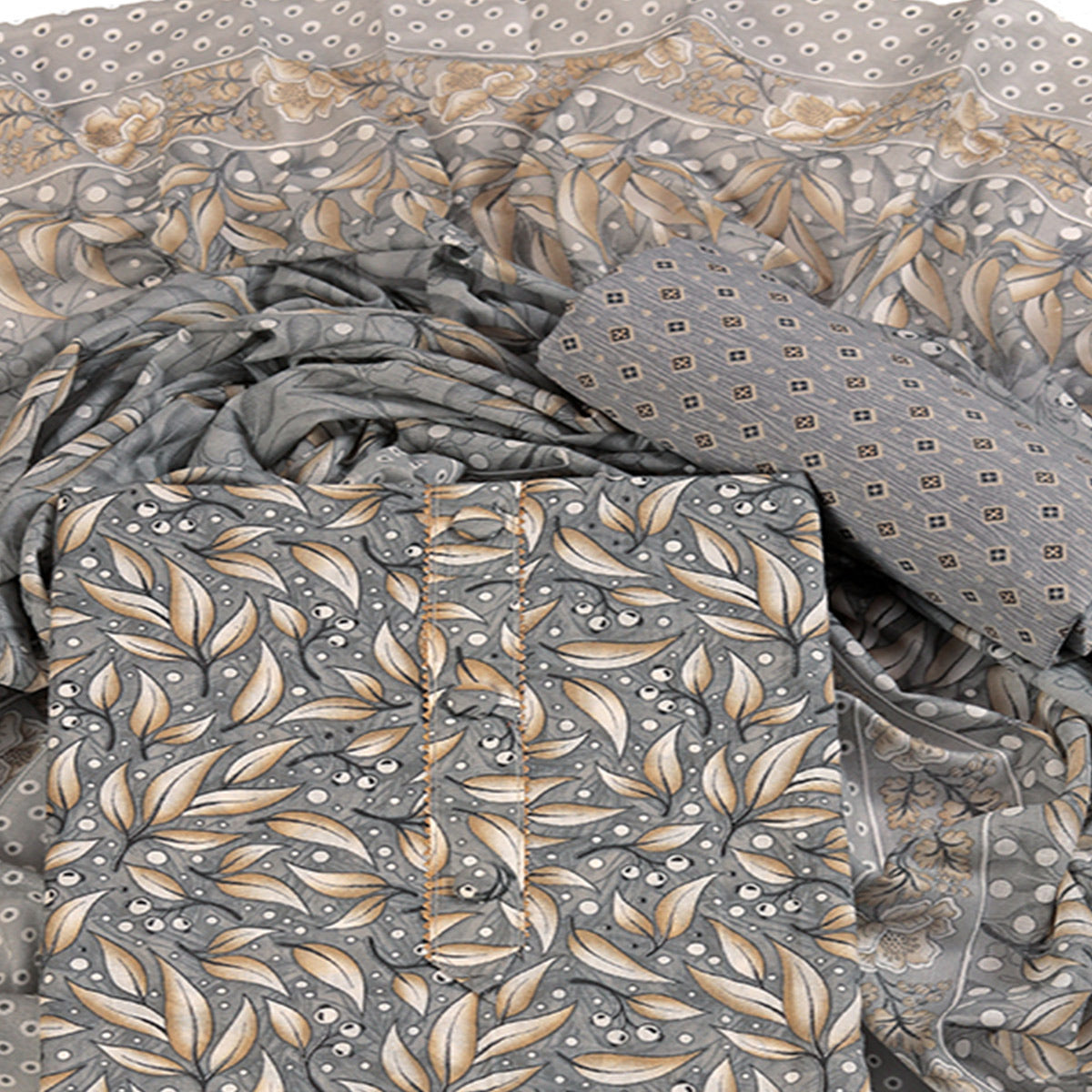 Pure Cotton Dress Material in Soothing Grey with Artistic Floral Prints