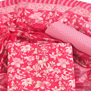 Chic Pink Floral Motif Printed Dress Material for Effortless Elegance