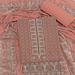 Vibrant Peach Floral Print Pure Cotton Dress Material With Refined Craftsmanship