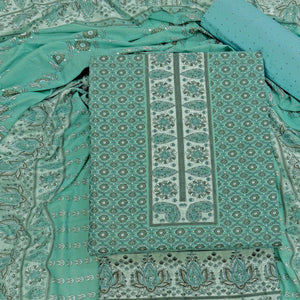 Vibrant Rama Green Floral Print Pure Cotton Dress Material With Refined Craftsmanship