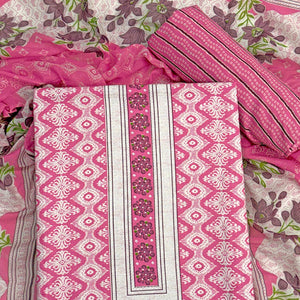 Charming Pink Pure Cotton Dress Material With Delicate Floral Print