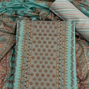 Vibrant Turquoise Pure Cotton Dress Material Featuring Artistic Floral Print