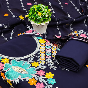 Navy Blue Floral Sequins Embroidered Georgette Dress Material