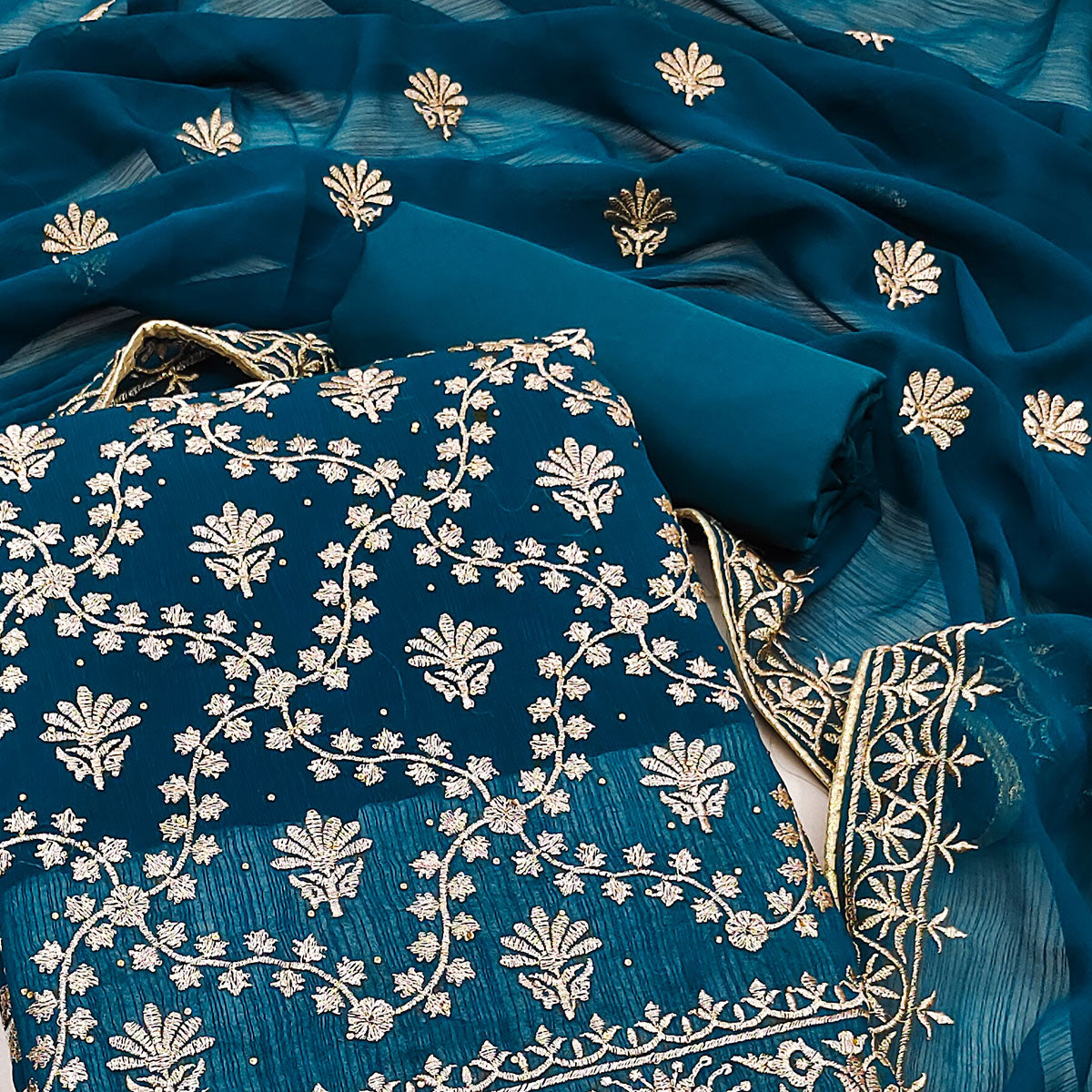 Morpich Floral Embroidered Georgette Dress Material