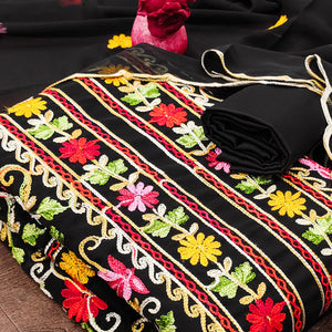 Black Floral Embroidered Georgette Dress Material