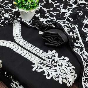 Black Floral Sequins Embroidered Georgette Dress Material