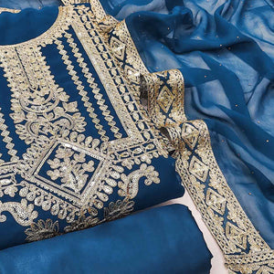 Blue Floral Sequins Embroidered Georgette Dress Material