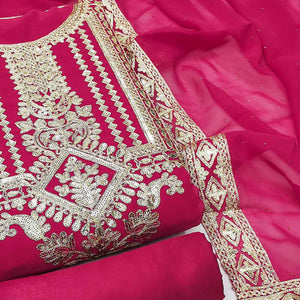 Rani Pink Floral Sequins Embroidered Georgette Dress Material