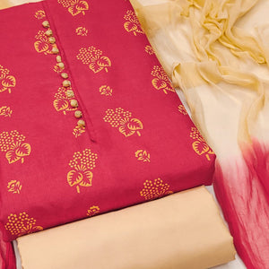 Pink Floral Foil Printed Cotton Blend Dress Material