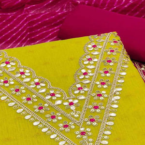 Green Woven With Sequins Embroidered Chanderi Dress Material