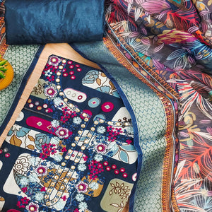 Blue Floral Printed Pure Cotton Dress Material