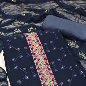 Navy Blue Sequins Embroidered Georgette Dress Material