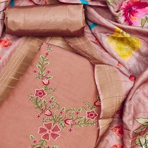 Peach Embroidered Chanderi Silk Dress Material