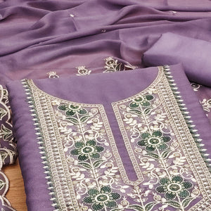 Lavender Floral Sequins Embroidered Georgette Dress Material