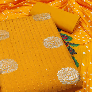 Mustard Sequins Embroidered With Woven Jacquard Dress Material