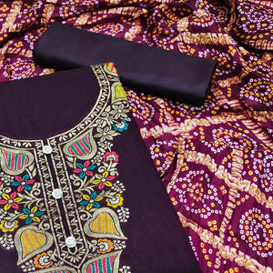 Purple Floral Woven Chanderi Jacquard Dress Material