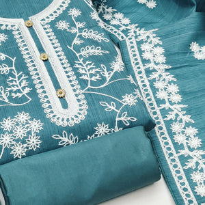 Rama Blue Floral Embroidered Art Silk Dress Material