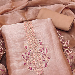 Dusty Peach Floral Sequins Embroidered Burberry Zoya Silk Dress Material